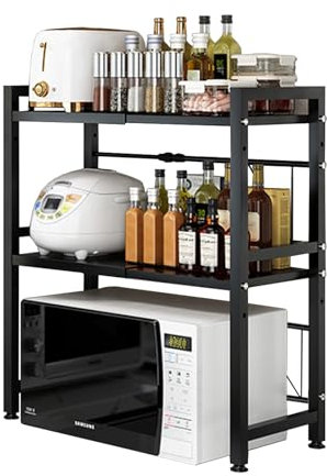 THCTYRP Étagère à Micro-Ondes à 2 Couches, étagère Grille-Pain, étagère de Cuisine, Largeur télescopique 40 à 63 cm (optimale dans Un Rayon de 60 cm) avec Crochet Mobile, capacité de Charge 75 kg