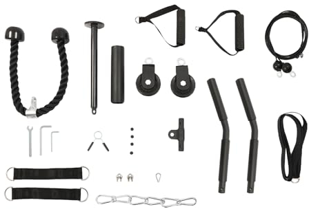 Mehrzweck Verstellbare Klimmzugstange Seilzug Fitness Kabelsystem, DIY Kabel Latzug Fitness Bizeps Rücken Trainingsgerät, Arm-Krafttraining Sportgeräte Fitness Riemenscheibe Kabelmaschine für Zuhause