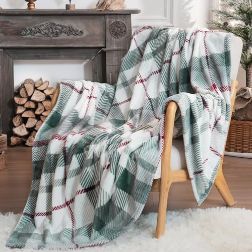 HOMRTAR Plaid polaire à carreaux super doux, luxueux et confortable en flanelle pour décoration d'intérieur en toutes saisons (127 x 152,4 cm, vert sauge)