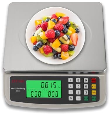 KNSWE Waage Küchenwaage Groß Edelstahl Digitalwaage 40kg zum Gastronomie Messen von Fleisch Wurst so Weiter Obstwaage mit Zähl Tara Funktion Feinwaage 1g LCD Display und 4 Maßeinheit