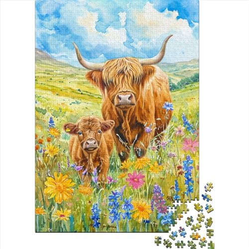 lihuogongsio Highland Cows 1000 Pieces Challenge Jigsaw Puzzle for Adults Highland Cows Impossible Puzzles Games Gift Premium Puzzle Relax Puzzles Games Multi Colour 1000pcs (75x50cm)