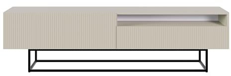 Selsey TV Schrank Board Sideboard Fernsehtisch Fernsehschrank 175 cm Schwarze Beine Mit Offenem Fach Gefräste Front Graubeige Veldio