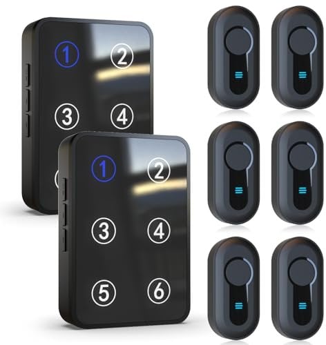 Wireless Caregiver Pager Call Button Nurse Call System 500Ft Range with LED Number Display for Elderly/Patient/Disabled at Home/Hospital/Clinic(6 Waterproof Call Button & 2 Receiver)