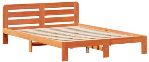 vidaXL Massivholzbett, Holzbett ohne Matratze, Bettgestell mit Kopfteil Lattenrost, Bett Doppelbett für Schlafzimmer, Wachsbraun 120x200cm Kiefernholz