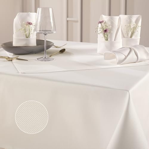 DecoHomeTextil Heimtextilmanufaktur Damast Tischwäsche Vollzwirn 100% Baumwolle mercerisiert Wabengeflecht Weiss Mitteldecke Eckig 100 x 100 cm hochwertig und Kochfest