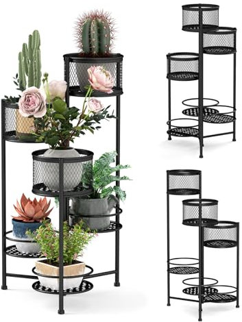 COSTWAY Porta Piante da Interno Pieghevole, Scaffale per Piante e Fiori in Metallo a 6 Livelli,Porta Vasi Salvaspazio da Balcone e Salotto, 41 x 39 x 82 cm (Nero)