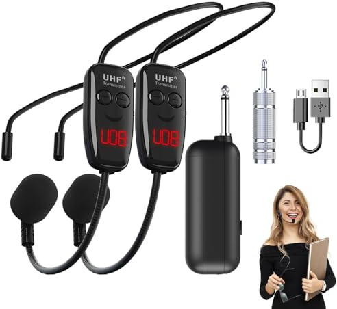 Wiederaufladbares -Funkmikrofon-Headset, Funktions-Hand- und Kopfbedeckungs-Mikrofon, ideal für Fitness, Konferenz-Sprachverstärkung, 50 m Reichweite, 6 Stunden Nutzung, 2h Ladung