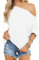 LACOZY Womens Short Sleeve Shirts Off The Shoulder Tops Summer Wide Neck Tunic Tops Blouses Batwing Sleeves White M