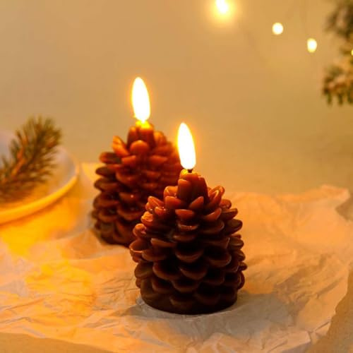 LUCKKY 2 Stück Flameless Pinecone Candles Battery Operated, Braun Tannenzapfenförmige LED Kerzen, Batteriebetrieben Flammenlose Tannenzapfen Kerzen für Weihnachten Dekoration, Tischdeko