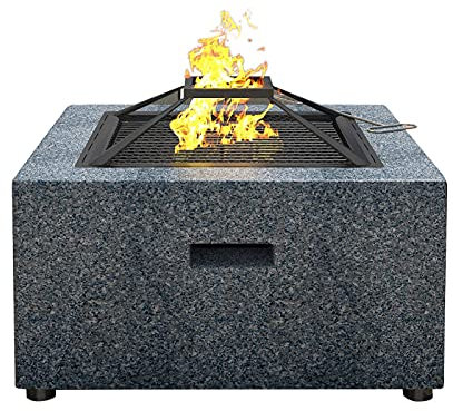 JFNHUTL Outdoor Fire Pit Bowl,Fire Pit with BBQ Grill Shelf 70cm Fire Bowl Out of Steel with an Edging of Artificial Stone with Waterproof Cover