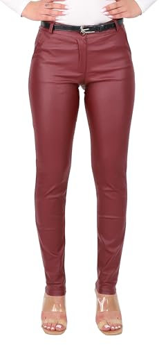 Malito - Damen Chinohose - schicke elastische Lederoptik Hose - Festliche Elegante Stretch Damenhose 1031 - Bordeaux XL