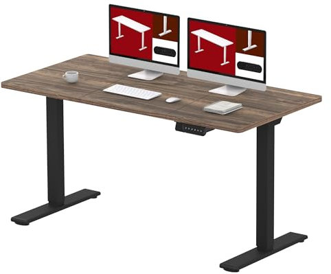 SANODESK Höhenverstellbarer Schreibtisch 140×70 cm – Elektrischer Standing Desk mit Dualmotor, Stabiler Sitz-Steh-Tisch für Home Office und Büro(schwarz+braun)