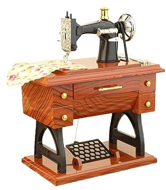 Amosfun Vintage Simulation Nähmaschine Spieluhr Mit Drehenden Pedalen Und Lederband Rad Realistische Miniatur Musikbox Für Weihnachtsdeko Sammler Und Geschenk Zum Geburtstag