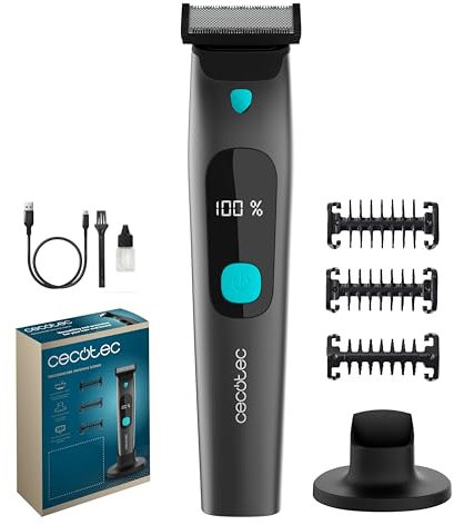 Cecotec Tagliacapeli Rasoio Facciale - Regolacapelli PrecisionCare OneShave Screen. Lame Acciaio Inox, 3 Pettini (1/3/5 mm), Base Stoccaggio, Autonomia 1.5h, Resistenza IPX7, Schermo Intelligente