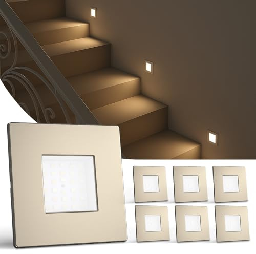 ALUSSO LED Treppenbeleuchtung 230V 3WT 0.5W 1.5W 2.5W 3CCT Eckig Nickel | Warmweiß Neutralweiß Kaltweiß Treppenlicht, IP44 Treppenleuchte Wandeinbauleuchte, 6er Set