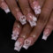 French False Nails - 24PCS White Square Press On Nails - Acrylic Fake Nails with 3D Love Pearl & Pink Bow - Full Cover Stick on nails with Glue for Women Girls