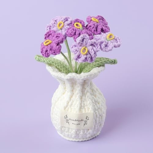 Forget Me Not Crochet Flower Plant, Cute Handmade Knitted Flowers with Vase