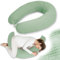 PaLulli® Ergonomisches XXL Stillkissen 190x30 cm mit Bezug aus Bio-Musselin Baumwolle - ideales Schwangerschafts- & Seitenschläferkissen, Komfort und Unterstützung für Erwachsene und Mütter (Grün)