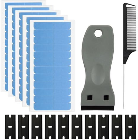 Tape in Hair Extensions,132 PCS Tape Hair Extensions Glue Strips Set with Scraper Comb and Blade,No-Residue Waterproof Tapes for Hair Conditioning