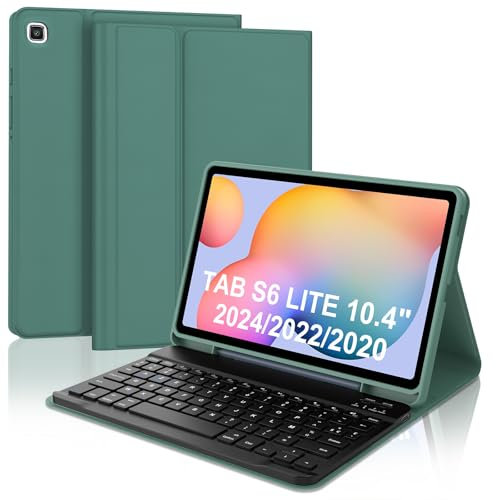 WAVATA Clavier pour Samsung Galaxy Tab S6 Lite 10.4 Pouces 2024/2022/2020, Étui Clavier pour Tab S6 Lite Bluetooth Magnétique Amovible Français AZERTY Layout, Vert foncé