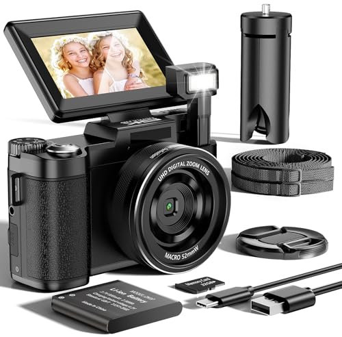 Macchina Fotografica 5K 64MP Zoom Digitale 18X Autofocus Fotocamera Digitale, Schermo IPS 3 Rotante a 180°, Fotocamera per Vlogging con Scheda di Memoria da 32GB, Ideale per Principianti Adolescenti