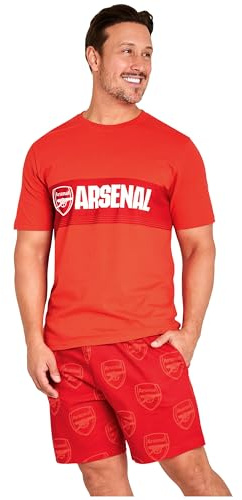 Get Trend Arsenal F.C. Mens Pyjamas Set Short PJs Breathable Nightwear Sleepwear Summer Lounge Set Football Gifts for Men (2XL, Red AOP Arsenal)