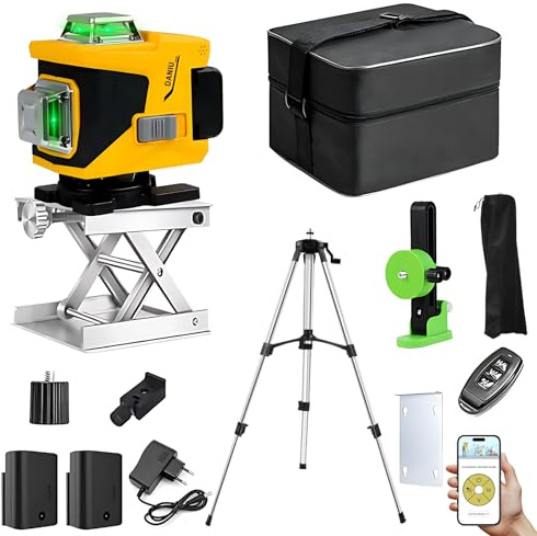 Timisea Professioneller 4D 16-Linien Kreuzlinienlaser – Rotationslaser, Laserwasserwaage mit 360°Linien– Selbstnivellierend, mit Fernbedienung, Stativ & Aufsätzen für Baustelle, Wand, Boden, Decke