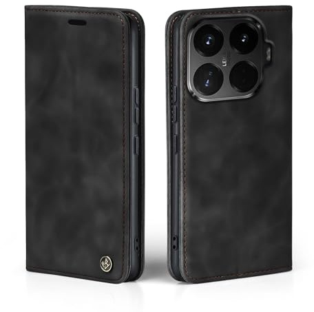 LBH Handyhülle für Xiaomi 15T Pro in Schwarz mit Karten- und Geldfach Smartphone Hülle mit Standfunktion Flip Case Schutzhülle Magnetverschluss Vintage