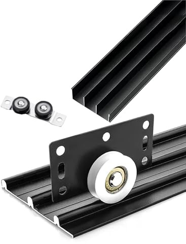 Kit de système d'engrenages à chenilles, Quincaillerie for porte coulissante de placard à trois rails, 3 panneaux, montage encastré, aluminium, 100-300 cm(Track 180cm/70.9)