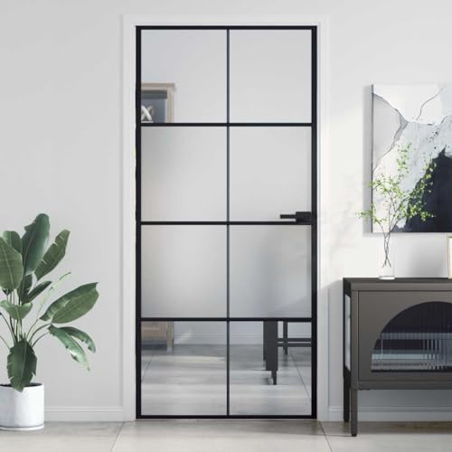 QJBSAVVA Innentür Schwarz 93x201,5 cm mit Hartglas und Aluminiumrahmen Modernes Design Robust und Lichtdurchlässig für Wohnzimmer Büro Flur Küche