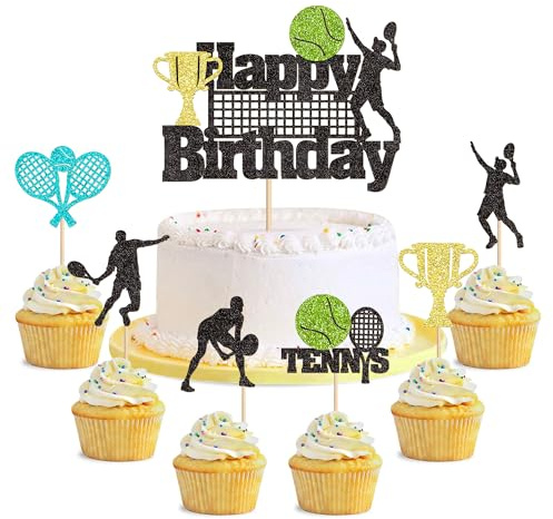 Blumomon 25pcs Tennis Kuchen Topper Tennis Cupcake Topper Picks Ball Sport Thema für Tennis Club Party Dekorationen Tennis Enthusiasten Geburtstagskuchen Dekorationen