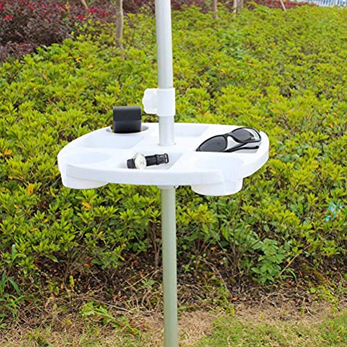 Tnfeeon Mesa Auxiliar con Sombrilla de Playa de 17 Pulgadas con Compartimentos para Refrigerios y Portavasos, Mesa de Material PP Duradera para Uso Al Aire Libre en Piscina y Patio (White)