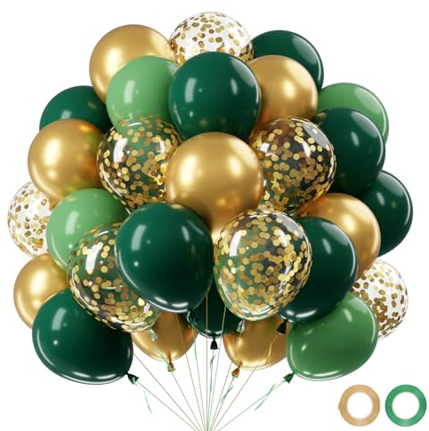 Luftballons Grün Gold, 62 Stück Grüne Goldene Luftballons Geburtstag | Ballons Grün Gold, Helium Ballon Salbeigrün für Geburtstag Hochzeit Eukalyptus Kommunion Jugendweihe Konfirmation Abschluss