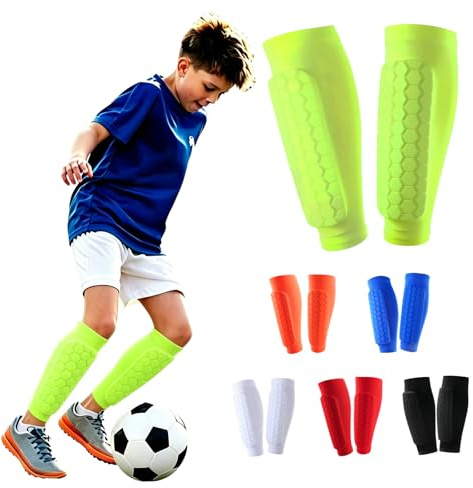 Fancysky 1 Paar Schienbeinschoner Kinder Fußball, Atmungsaktive & Stoßfeste Shin Pads für Jungen & Mädchen, Ideal für Fußball, Basketball, Radfahren, Bergsteigen (grün, L)