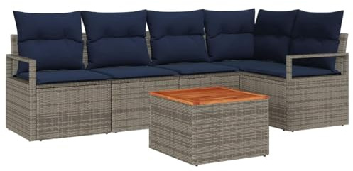 vidaXL Gartensofa-Set mit Kissen 6 pcs Grau Poly-Rattan, Moderner, robuster, modularer, Leichter, UV-beständiger Gartensofa, Lounge, Möbelset aus Rattan