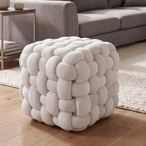 Mendler Hocker HWC-Q48 Samt (220g/m²) 39cm - beige
