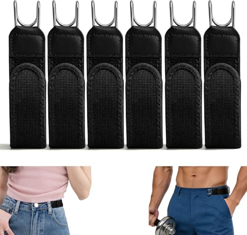 6 Stück Gürtel Ohne Schnalle,Schnallenloser Gürtel Ersatz Schwarz,Unisex | Unsichtbare Seitliche Elastisch,Polyester,Schnallenlos,Verstellbar,Mit Metallhaken,für Jeans,Kleid,Freizeit & Outdoor-Arbeit