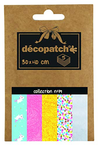 Decopatch Décopatch DP019O Packung Décopocket mit 5 Papierbogen (30 x 40 cm) (gefaltet, 13 x 9,5 cm, praktisch zum Transportieren und einfach zum Verwenden) 1 Pack farbig sortiert