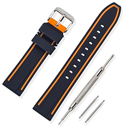 VINBAND Bracelet Montre Remplacer Silicone Bracelet Montre Bicouche Bicolore - 20mm, 22mm, 24mm, 26mm Caoutchouc Montre Bracelet avec Acier Inoxydable Boucle (26mm, Orange)