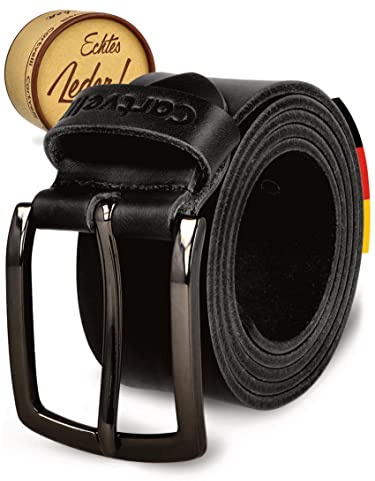 Cartvelli Ledergürtel Herren Schwarz 80cm Made In Germany Mit Geschenkbox Echt-Leder Herrengürtel Vollleder Premium Jeansgürtel Männer Leder Gürtel Herren 40mm Anzug Jeans Chino Pants M18s-80