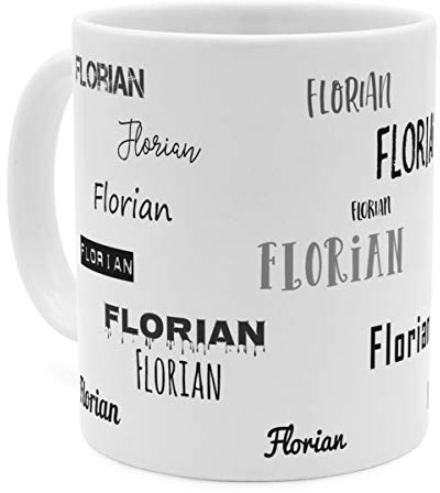 printplanet Tasse mit Namen Florian - Motiv Schriftarten Sammlung - Namenstasse, Kaffeebecher, Mug, Becher, Kaffeetasse - Farbe Weiß