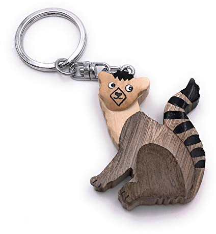 Onwomania - -Lemur Affe Äffchen Schlüsselanhänger - Holz Glücksbringer ideal als Geschenk z.B. für den besten Freund, die beste Freundin, Mama - Für Männer, Frauen & Kinder