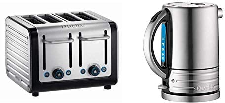 Dualit 4 Slot Architect Toaster, Stainless Steel & 72905 Architect Kettle, 1.5L, Black trim body