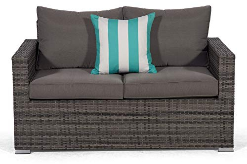 Giardino Sydney Rattan 2 Seater Garden Sofa, Outdoor Seating, Patio Furniture Lovseat with Protective Cover, Grey