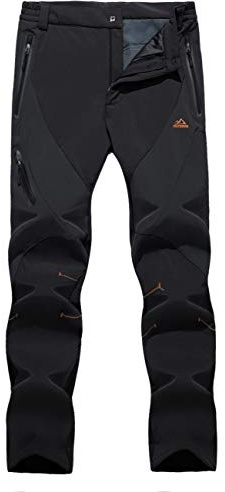 EKLENTSON Men's Waterproof Softshell Fleece Lined Outdoor Walking Trousers Warm Thicken Padded Hiking Ski Pants with Zip Pockets