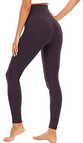 ECHOINE Leggings da yoga da donna - Burroso morbido controllo della pancia pantaloni da allenamento a vita alta leggings sportivi collant a lunghezza intera, Lunghezza intera - Viola scuro, L