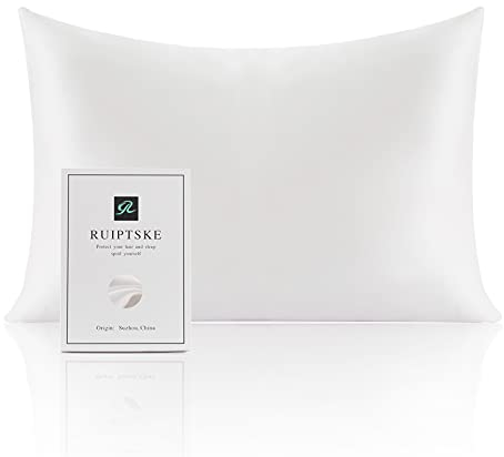 Kissenbezug aus Naturseide, hypoallergen, 22 Momme, 100% Seide, 600 Fäden, mit verdecktem Reißverschluss (White, 50x75cm)