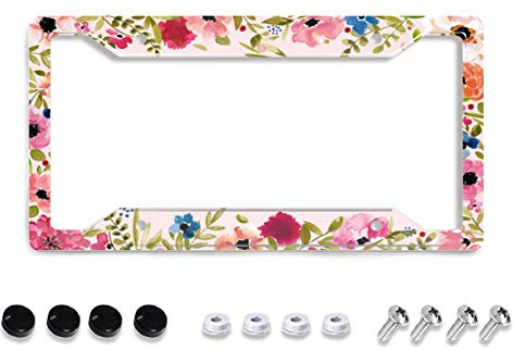 Personalisierter Nummernschild-Rahmen aus Edelstahl, künstlerische Blume, Rosa, Kennzeichenhalterung mit 4 Löchern und Schrauben für Damen und Herren, Auto-Dekoration für USA, Kanada, Standard, 30,5 x