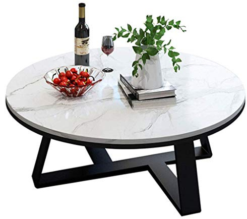 Sywlwxkq Runder Couchtisch Nordische runde Arbeitsplatte aus natürlichem Marmor mit Metallrahmen für Wohnzimmer-Akzentmöbel neben dem Sofa-Cocktailtisch