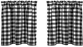 Betos Tenda da cucina corta Tenda da bistrot vintage Tende Cucina Country Motivo a Quadretti Tendine a Quadretti Buffalo Check tende corte per finestre piccol, Bianco e nero 74*61cm x 2pezzi